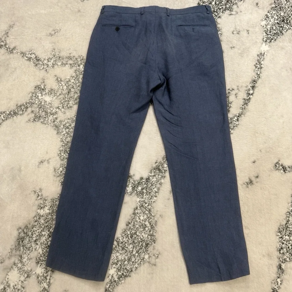Joseph Abbound 100% Linen Dress Pants Mens Sz 36X30 Blue Flat Front Lightweight